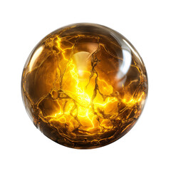 Yellow polished amber marble sphere with a glow inside on an isolated background