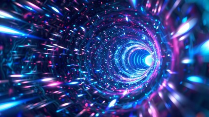 A high speed warp of blue light with a twisted radial burst. Cartoon motion through a circular twisted tunnel of hyperspace velocity.