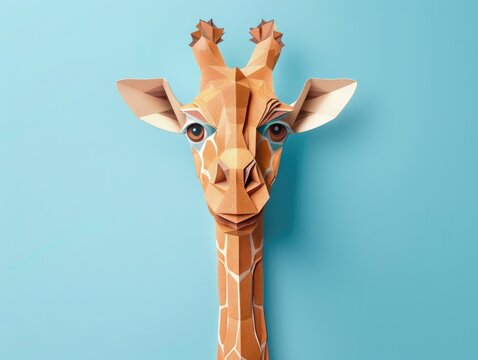 3D layered paper cut style illustration art of a giraffe , facing forward