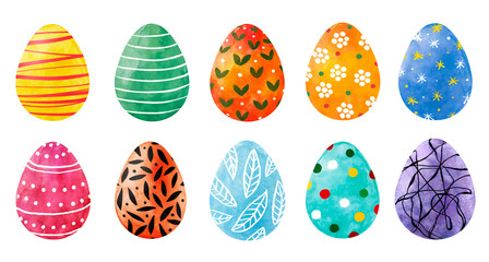 Bright clip art with colorful Easter eggs in patterns