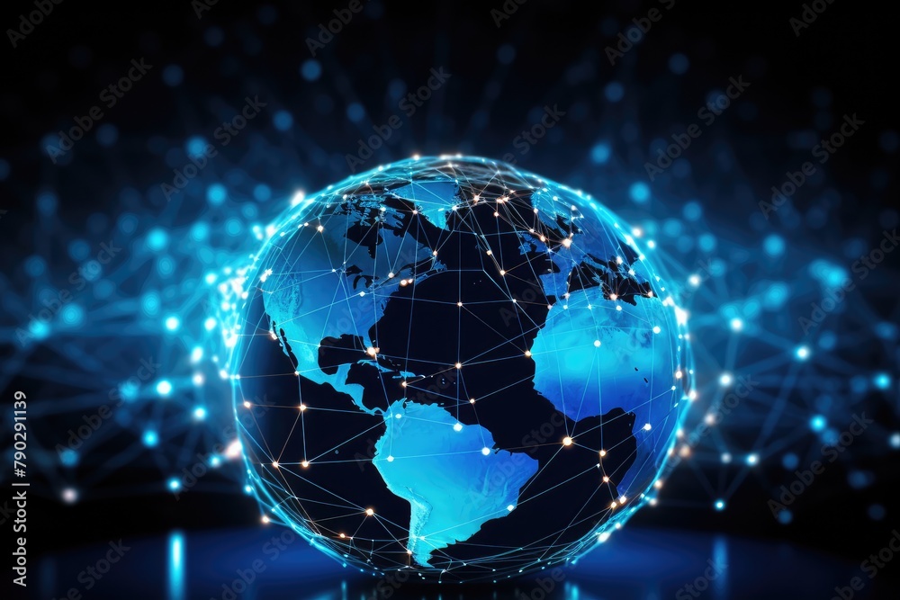 Poster Network wave in earth with glowing point