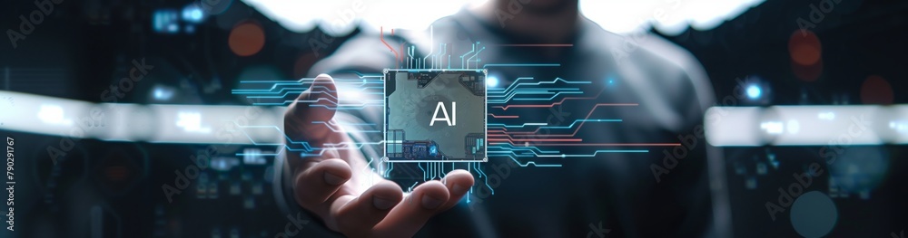 Poster This image symbolizes the transition to a future where the development of AI technologies capable of self-improvement solves many of today's problems. Wide banner