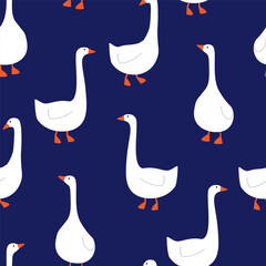 Seamless pattern with white geese. Abstract simple print with domestic waterfowl. Vector graphics.