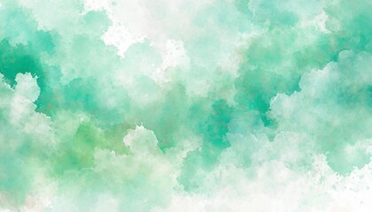 Artistic blue, green and white watercolor background with abstract cloudy sky concept. Grunge abstract paint splash artwork illustration. Beautiful abstract fog cloudscape wallpaper. - obrazy, fototapety, plakaty