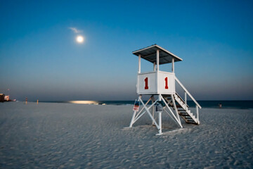 Lifeguard Station #1 on a Beach at Moonrise