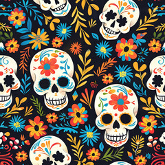  Repeating Background Pattern with Skulls Celebrating Day of the Dead