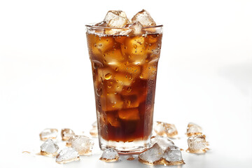 Iced coffee on a white background, perfect for summer refreshment or a morning energy boost.