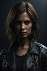 Angry Woman in Leather Jacket