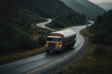 Truck in the mountains: a journey through winding mountain roads