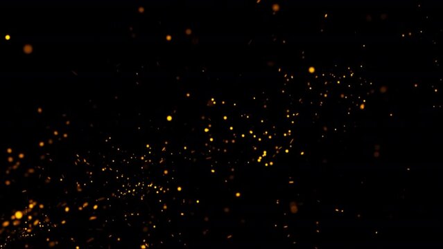 Fire sparks animation overlay loop, 3D animation of fiery orange glowing flying particles on black background 4k .