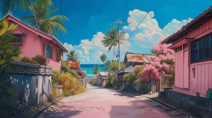 Pink Okinawa art - obrazy, fototapety, plakaty