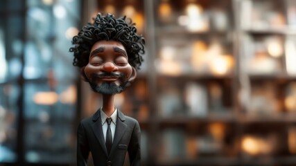 Afroamerikanisches Cartoons Männchen im Business Anzug im Büro, ai generativ - obrazy, fototapety, plakaty