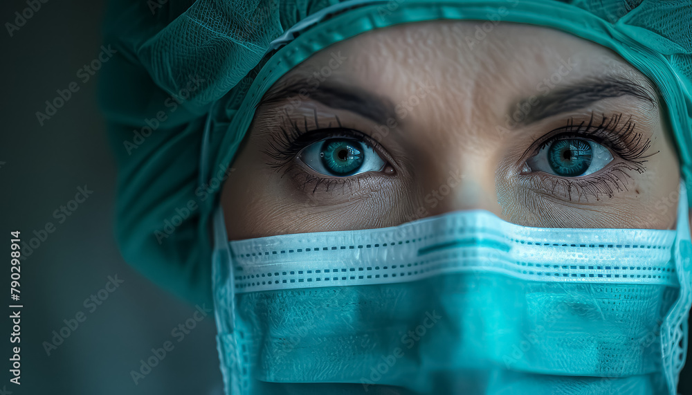 Wall mural A woman wearing a blue surgical mask