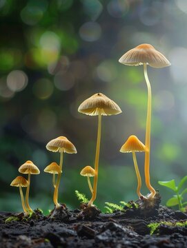 Create a visually stunning life cycle diagram depicting the stages of a mushrooms growth from spore to mature fungus