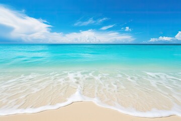 Fototapeta na wymiar Blue sea beach with island view and clean blue sky. Blue sea beach and island