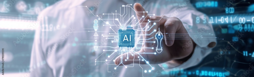 Aufkleber This picture symbolizes the collaboration between humans and AI in creating new opportunities and improving existing technologies. Wide banner