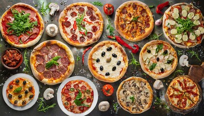 Verschiedene pizzasorten.