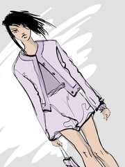 beautiful women in stylish clothes. Fashion sketch