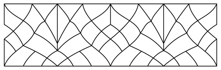 Vector sketch of a stained glass window. Seamless pattern. Abstract stained glass background. Decor for interior. Luxury modern interior. Template for design. Premium iron fence. Iron railing.