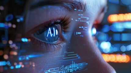 The person in the photo communicates with AI artificial intelligence, exchanging data and information to carry out collaborative activities.