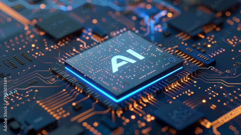 Poster The image shows advanced developments in the production of chips with AI processors, which contributes to the further development of electronic technology.