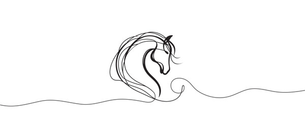 Continuous vector linear drawing of horse head