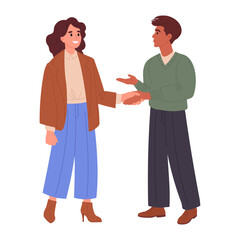 Fototapeta premium Office workers handshake. Business people greet each other with handshake, male and female colleagues shaking hands flat vector illustration. Business team members handshake
