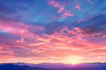 Fototapeta na wymiar Enchanting Twilight Sky - A Tranquil Panorama of Sunset over Mountainous Horizon for Phone Wallpaper