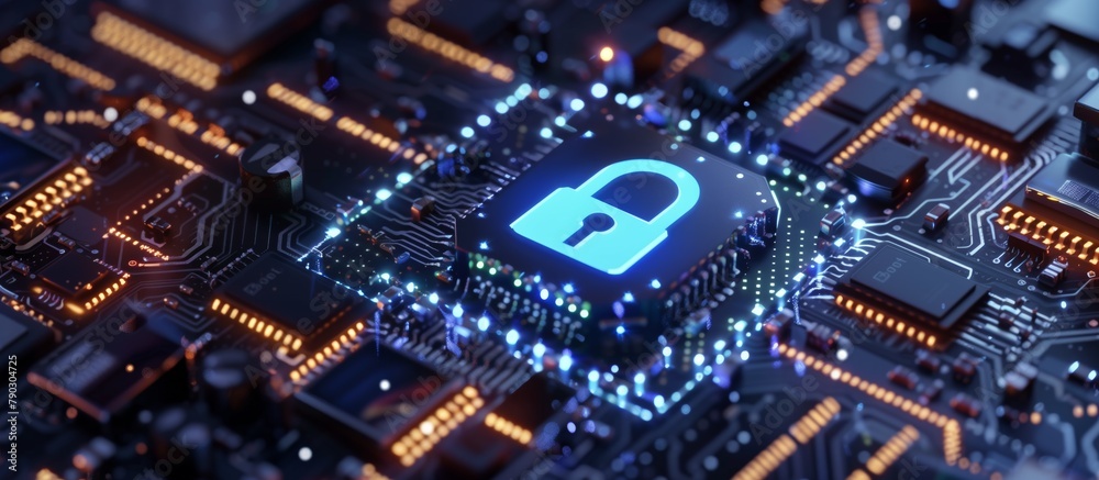 Poster the image of an electronic chip emphasizes the importance of data protection and privacy in today's 