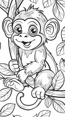 Obraz premium Animals (simple outlines): A coloring book page featuring a happy monkey outline
