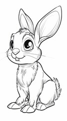 Animals (simple outlines): A coloring book page featuring a happy rabbit outline