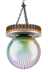 Crane Lifting Magnet with mirror disco ball, 3D rendering isolated on transparent background