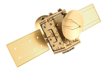 Golden Satellite, 3D rendering isolated on transparent background