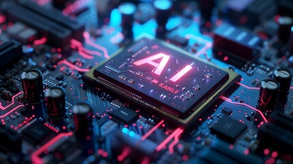Fototapeta na wymiar Modern AI processors on chips have great potential in the areas of machine learning, pattern recognition, and autonomous decision-making.