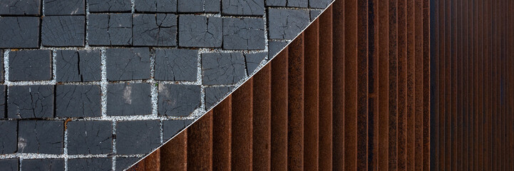 wooden block and corten steel texture