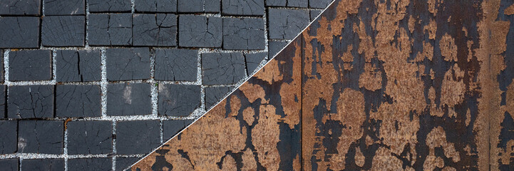 wooden block and corten steel texture