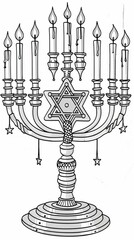 Fototapeta na wymiar Holidays & Celebrations Coloring Book: A coloring page featuring a Hanukkah menorah with candles