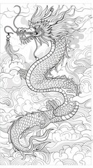 Fototapeta premium Holidays & Celebrations Coloring Book: A coloring page illustrating a Chinese New Year celebration with dragons