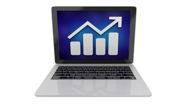 Laptop Computer Arrow Rising Chart Data Increase Higher Sales Earnings 3d Animation