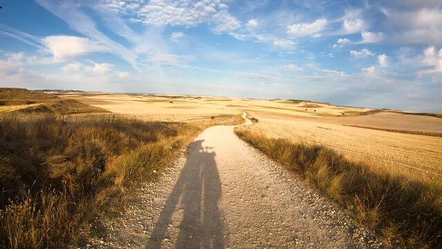 French Way of Saint James - a summer landscape after Alto de Mostelares on the way to Itero de la Vega, province of Palencia, Castile and Leon, Spain