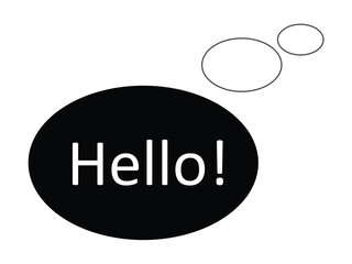 Chat icon. Hi, Hello. Banner, poster and sticker concept with text Hello. White bubble message hi, hello or hi there on black background for banner, poster. Vector Illustration. Eps  10.