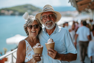 Cute old couple eating ice cream (AI Generated) 