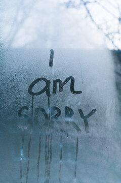 i am sorry - concept. the inscription on the glass.