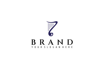 Harp and music note creative logo concept