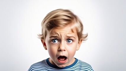 Fear and emotion, face of little boy frightened