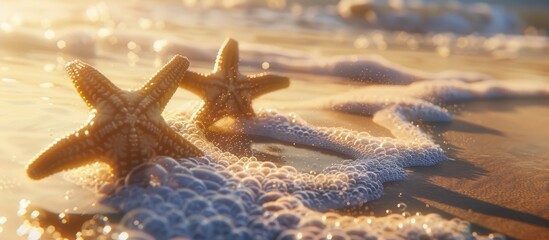 Three Starfish Sitting on a Beach