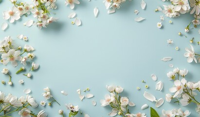 White Flowers on Blue Background