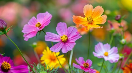 Obraz premium Beautiful cosmos flowers in the garden, , outdoor Chiangmai Thailand