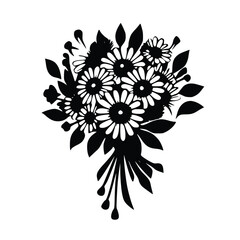 Black vector silhouettes of flowers isolated on a white background