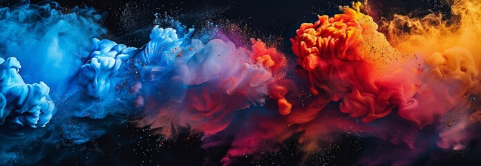 Burst of Colored Powder on Black Background - obrazy, fototapety, plakaty